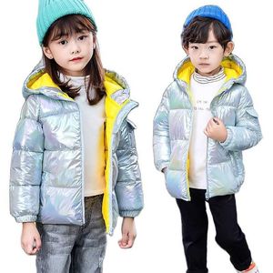 Teenage Boys Girls Glossy Hooded Warm Parka Coat Children Down Cotton Padded Kids Jacket Outerwear Autumn Winter Clothes 9 12 14 H0909