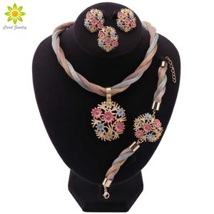 Mode Indische Schmuck Sets Afrikanischen Schmuck-Set Braut Hochzeit Party Elegante Frauen Blume Halskette Armband Ohrringe Ring H1022