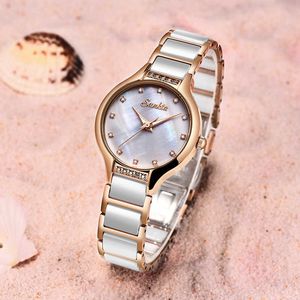 Розовый золотой керамический браслет часы женщины мода женские кварцевые часы бренда роскошный бриллианты женские часы женские наручные часы