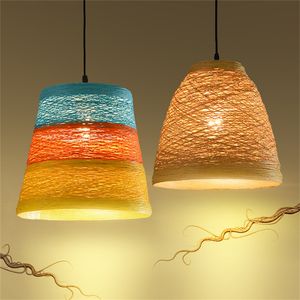 Creative Bamboo Wicker Rattan Hängsmycke Lampa Handgjorda Vin Lampskärmar Led E27 Hängande Ljus För Restaurang Vardagsrum Luster