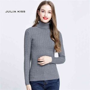 Gratis Kvinnors Vintage Slim Roll Turtleneck Kabel Stickad Basic Tjock Sweater Kvinna Twisted Stick Storlek S-XXL 210512