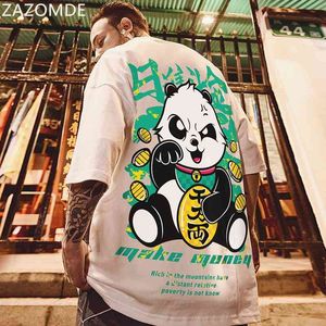 Zazomde китайский стиль мужчины футболки лето счастливый панда напечатаны с коротким рукавом футболки хип-хоп повседневные топы Tees Streetwear 210629