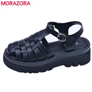 MORAZORA Echtes Leder Sandalen Frauen Schuhe Ausschnitte Plattform Schuhe T-Strap Sommer Damen Mode Casual Kleid Schuhe 210506