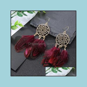 Stud Küpe Takı S1478 Bohemian Moda Vintage Dreamcatcher Tüy püsküllü sallangılar Dungle Drop Teslimat 2021 PPIEX