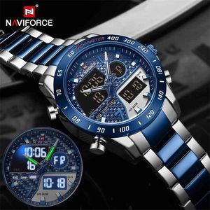 Naviforce Luksusowe marki Mężczyźni Zegarek Wojskowy Digital Sport Wristwatch Męskie Stalowe Pasek Wodoodporny Zegar Mężczyzna Relogio Masculino 210329