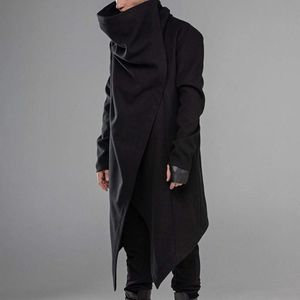 남성 자켓이 남성용 망토 코트 스트리트웨어 Turtleneck 단단한 긴 슬리브 패션 케이프 겉옷 펑크 스타일 불규칙한 S-5XL