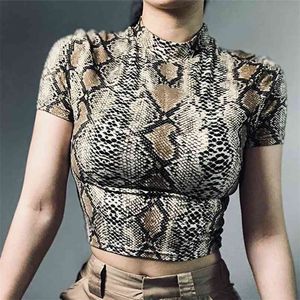 Sexy Crop Top Women Snake Print Tank Slim Primer High Collar Vest Harajuku T Shirt Femme Girls Camis s 210607