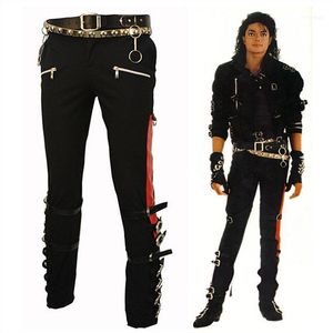 Men's Jeans Michael MJ PROFESSIONAL ENTERTAINERS BAD TROUSERS PANTS PUNK BLACK BUCKLE MATEL US STYLE1