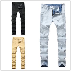 Herrjeans Man Biker Kläder Byxor Slip Förstörd Herr Slim Denim Rak Skinny Herr Ripped Jean Mode Personlighet blå/svart/Khaki