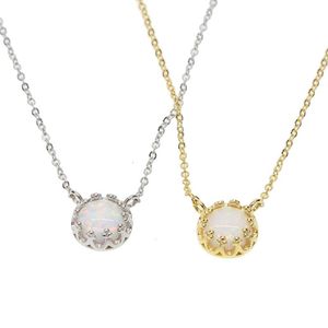 Mode smycken sterling silver toppkvalitet enkel sten design eld opal delikat krona runda halsband chokers