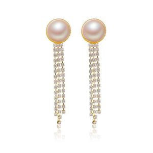 925 Silver Pearl Örhängen Stud Retro Tassel Diamond Chain Ear Drop European Women Business Dress Sweater Earring Smycken Tillbehör