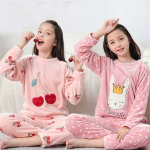 Mercan Polar Çocuklar Pijamas Homewear Erkek Kız Kış Çocuk Pijama Sıcak Flanel Pijama Loungewear Gençler Giysileri 211130