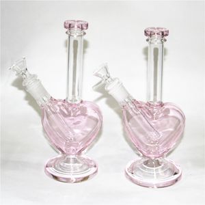 Pink Heart Shape Glass Bongs Oil Rig Hookahs 14mm Female Heady Water Pipes Dab Rigs Ash Catcher Quatz Banger