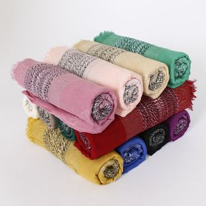 Luxuriöser glitzernder Schal, leicht, schlicht, Baumwolle, Schals für Damen, Hijab, weicher Ombre-Moslem, Wraps, Pashmina-Stirnband, Schals, 190 x 80 cm