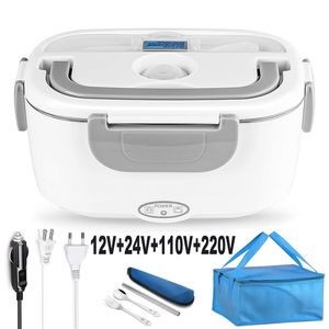 2 em 1 110V 220V 12V 24V Aço Inoxidável Aquecimento Eléctrico Lunch Box Car Escritório Escola Food Warmer Container Heater Bento Box Set 211108