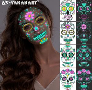 2021 Halloween Temporary Face Tattoos Glow in the Dark Spider Web Scar Roses FullFace Mask Tattoo Stickers for Women Men