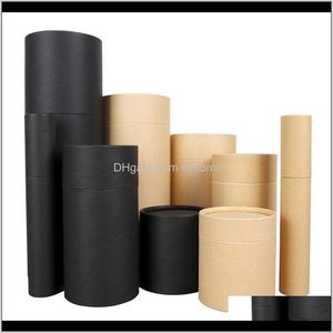 Evenemang Festival Party Supplies Hem Garden10pcs / Lot Black Kraft Cardboard Tube för per flaskor, penna lådor Små presentbehållare med lock ca