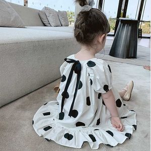 2-6y meninas vestido de bolinhas 2021 verão bolinhas de algodão com vestido de bola de arco vestuário crianças bebê princesa vestidos crianças roupas q0716