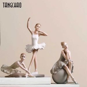 Tangchao Nordic Style Ballet Girl Staty Creative Home Decor Resin Figurines för Rum Dekoration Present Girlfriend 210804