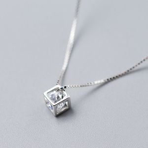 Wholesale fine white gold necklace for sale - Group buy Hollow Out Cube Sterling Silver Pendant Necklaces Bijoux Fine jewelry White Gold Plating Necklace with Chain For Women Accessories square Jewellry