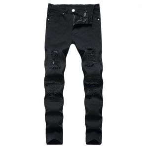 Masculinas jeans destruição calças reta perna angustiado homens denim preto branco jean masculino