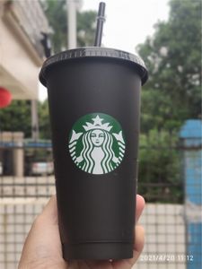 Kahve Bardağı Baskılar toptan satış-Starbucks UV Makinesi Baskı Solmayan OZ Kupalar Renk Değiştirme Plastik Suyu Dudak ve Saman Sihirli Kahve Fincanı Ile Özel Parça