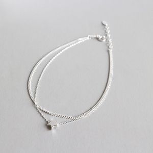 Reale 925 Sterling Silver Doppia Catena Piccola Stella Cavigliera per Le Donne Ragazze Gamba braccialetto cheville enkelbandje halhal tobillera