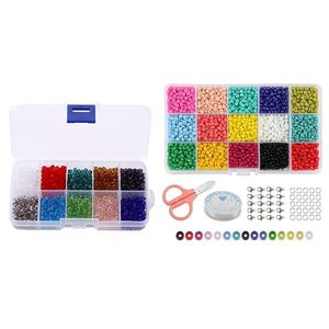 PCS-pärlor: 1000PCS DIY 4mm Faceted Bicone Crystal Glass Pärlor 9000pcs Seed 15 Multicolor Sortiment Smycken påsar, Väskor