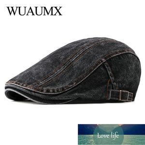 Wuaumx Casual Frühling Sommer Baskenmütze Männer Frauen Denim Newsboy Caps Visiere Baumwolle Cabbie Herringbone Cap Duckbill Ivy Flat Cap Fabrikpreis Expertendesign Qualität