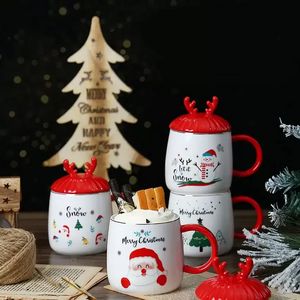 Tazza di Natale carina ragazza cartone animato natale tazza di tè ceramica tazza di tè regali di Natale coppie tazze con coperchio cucchiaio wht0228