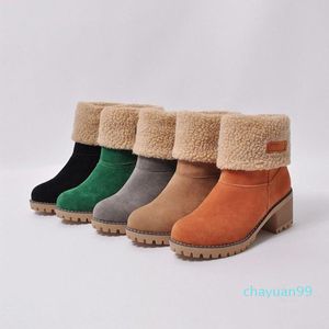 Mulheres Mulheres Sapatos Quente confortável Botas de Neve Casuais Botas Redondas Toe Feminino Salto Médio Botas Senhoras Mid-bezerro Botas 6525