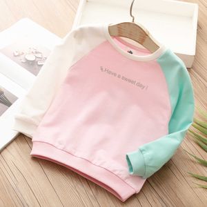 Spring Autumn 2 3 4 6 8 10Years Children Long Sleeve Cute Candy Color Patchwork Basic Cotton Sweatshirt For Baby Kids Girls 210529