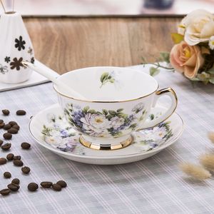 250ml European Style Bone China Coffee Saucer Set Luxury Handmade Flower Ceramic High Grade Gift Afternoon Tea Cup