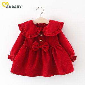 3M-4Y Höst Winter Toddler Spädbarn Baby Girl Dress Ruffles Långärmad Bow Tutu för röd jul 210515