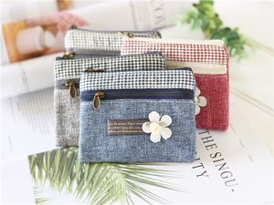 Fashion Elegant Whiter Flower Multi-layer Cotton Fabric Coin Purse Women Card Wallet Small Change Bag Retro Canvas Female Hand Purses Pouch New