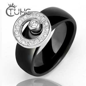 10mm Ceramic Ring Cubic Zirconia Stainless Steel Round Big SIze For Women Men Black White Color 2021 Jewelry