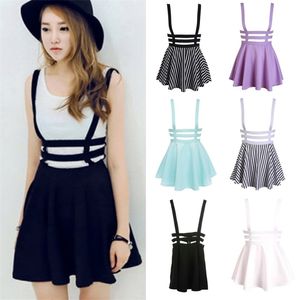 Women Mini Skater Skirt Cute Suspender Clothes Straps High Waist Summer Solid Short s 210621