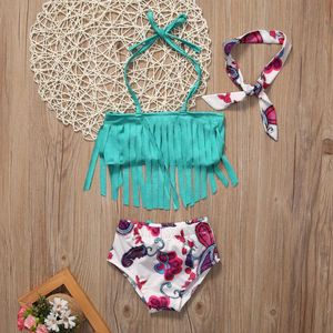 여성 수영복 2021 귀여운 키즈 아기 소녀 옷 Tassel Tankini 비키니 수영복 수영복 해변 착용 여름 어린이 의류