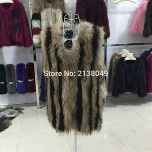 Kvinnors Fur Faux SF0137 Kina Fabriksförsörjning 2021 Fashion Raccoon Striped Västar Ärmlös Coats