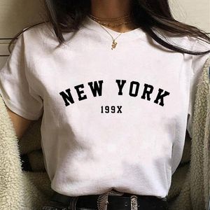 Women York Letter Womens T-tröja Skriva Harajuku Tshirts Sommar Enkel Vit för Lady Top Tee Hipster