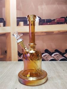 8.9 Inch Gold Thick Glass Metallic Bong Tobacco Smoking Water Pipe Hookah Beaker Bubbler Smoke Pipes Bongs Bottles Dab Rig