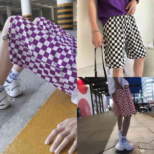 Czarno-białe kratki Szorty do Męskie Letnie Odzież Teens Japanese Fashion Trends Spodnie Hip Hop Plus Size Harajuku Streetwear X0628
