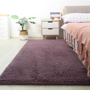 Teppich für Wohnzimmer, modern, flauschig, zottelig, lila, Schlafzimmerteppich, weich, weiß, rosa, rutschfeste Fußmatten, graue Fensterbankkissen 210626