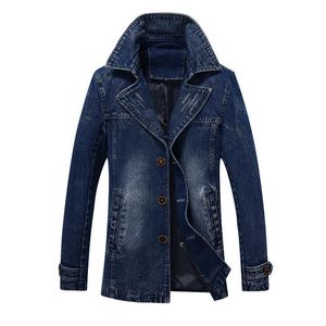Spring And Autumn Men's Windbreaker Mid Long Fashion Urban Lapel Jeans Casual Jacket Trench Coats