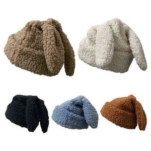 28TF Funny Rabbit Ears Knitted Hat Warm Girly Knit Hat Woolen Hat Travel All-match Autumn Winter Gift for Christmas New Year Y21111