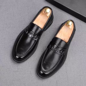 New Men's Pointed Metal Accessories Slip On Flat Formal Oxfords Wedding Evening Dress Pageant Shoes Sapato Social Masculino