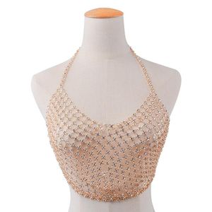 Wholesale heavy metal body for sale - Group buy Summer Heavy Sexy Style Metal Crystal Body Jewelry Bra Hollow Statement Choker Collars Maxi Women Chains