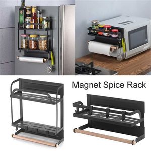 Adsorção magnética refrigerador rack de parede múltiplas funções de armazenamento multi-função de papel de cozinha Toalha de cozinha organizador 211102