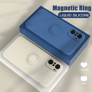 Fälle für Xiaomi Anmerkung 10 9Pro Max 9S POCO F3 X3 Pro NFC 10 11 Lite Flüssigkeit Silikon Magnetringhalter Weiche Abdeckung