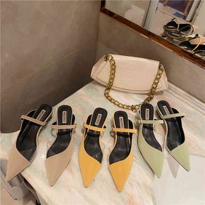 Pointed Toe Women Sandals Slippers Transparent Shoes Mid Heels Shallow Slip On Pumps Beige/Yellow/Green Beach Shoes Woman 210513